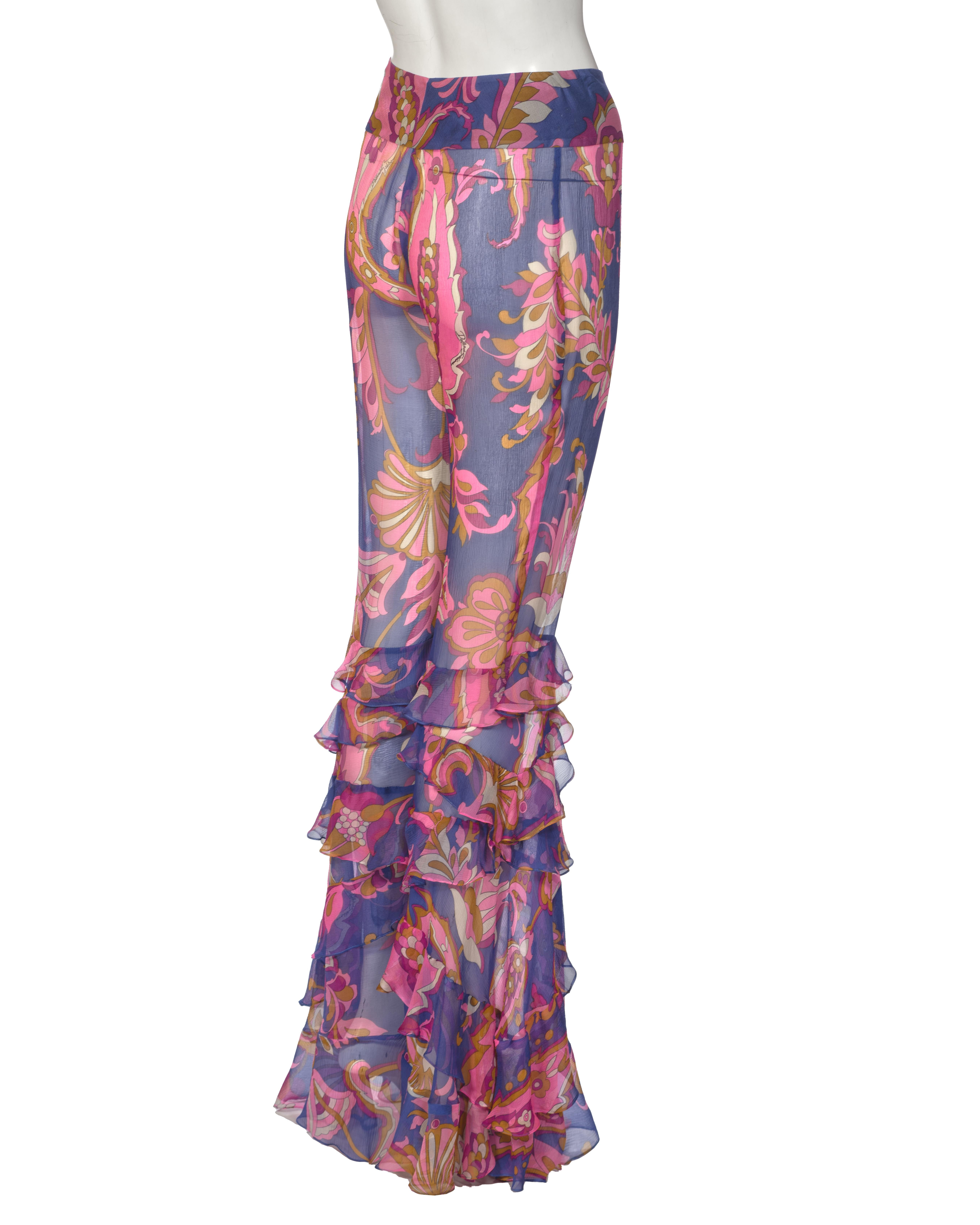Pantalon évasé à volants en mousseline de soie Dolce & Gabbana, ss 2004 en vente 2
