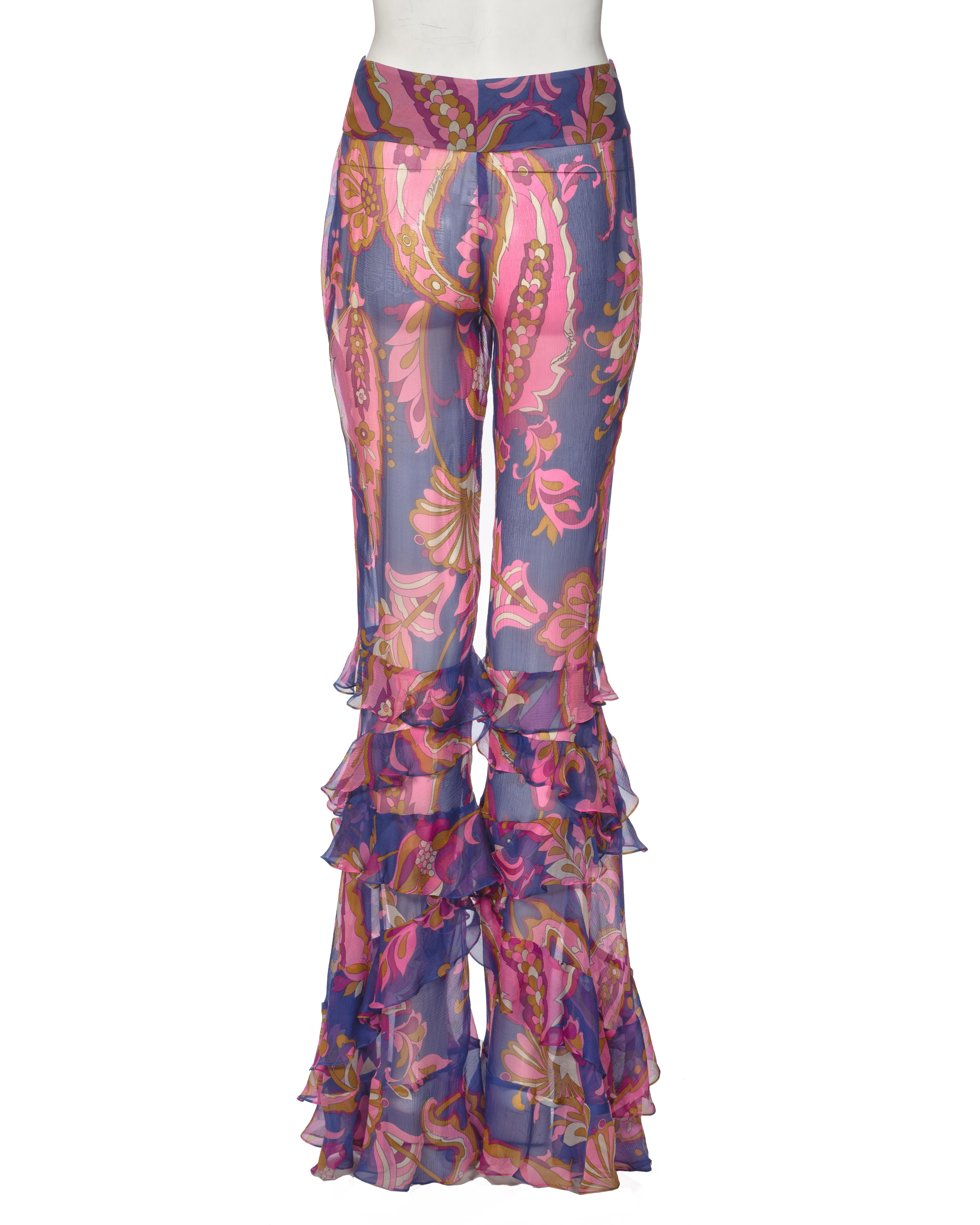 Dolce & Gabbana Silk Chiffon Ruffled Flared Pants, ss 2004 For Sale 3