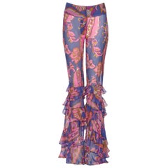 Dolce & Gabbana Pantalones acampanados de gasa de seda con volantes, ss 2004