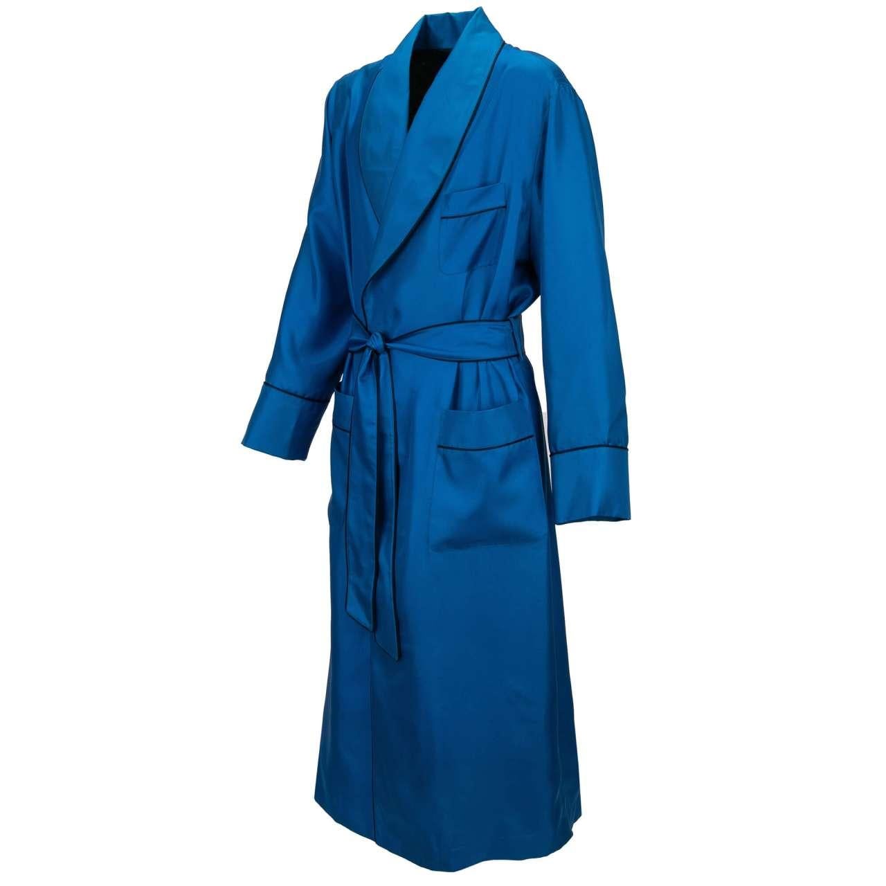 Dolce & Gabbana Silk Coat Robe Blue Black 46 For Sale 2