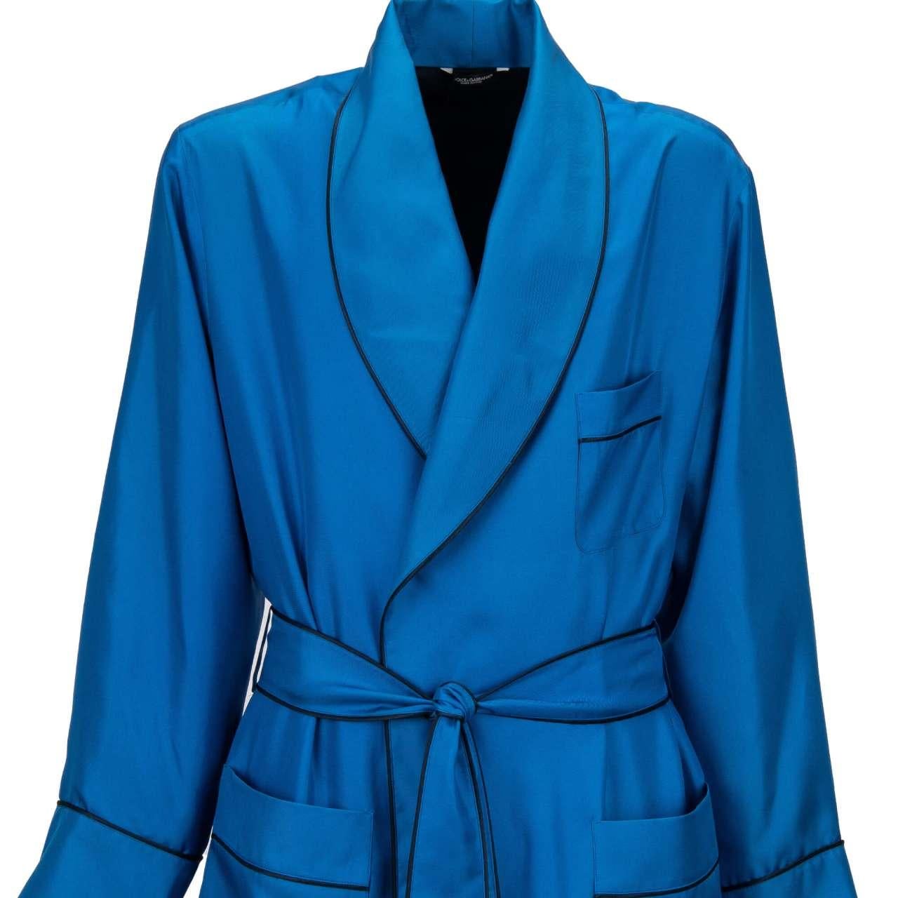 Dolce & Gabbana Silk Coat Robe Blue Black 46 For Sale 3