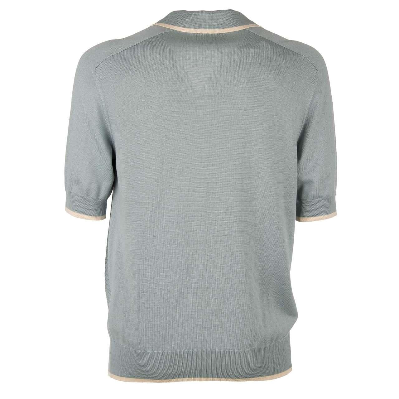 Men's Dolce & Gabbana - Silk Cotton Polo Shirt T-Shirt Blue White 48 38 M For Sale