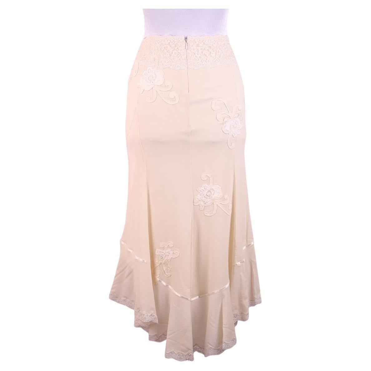 Dolce & Gabbana Silk Cream Floral Lace Skirt 2000s early For Sale 2