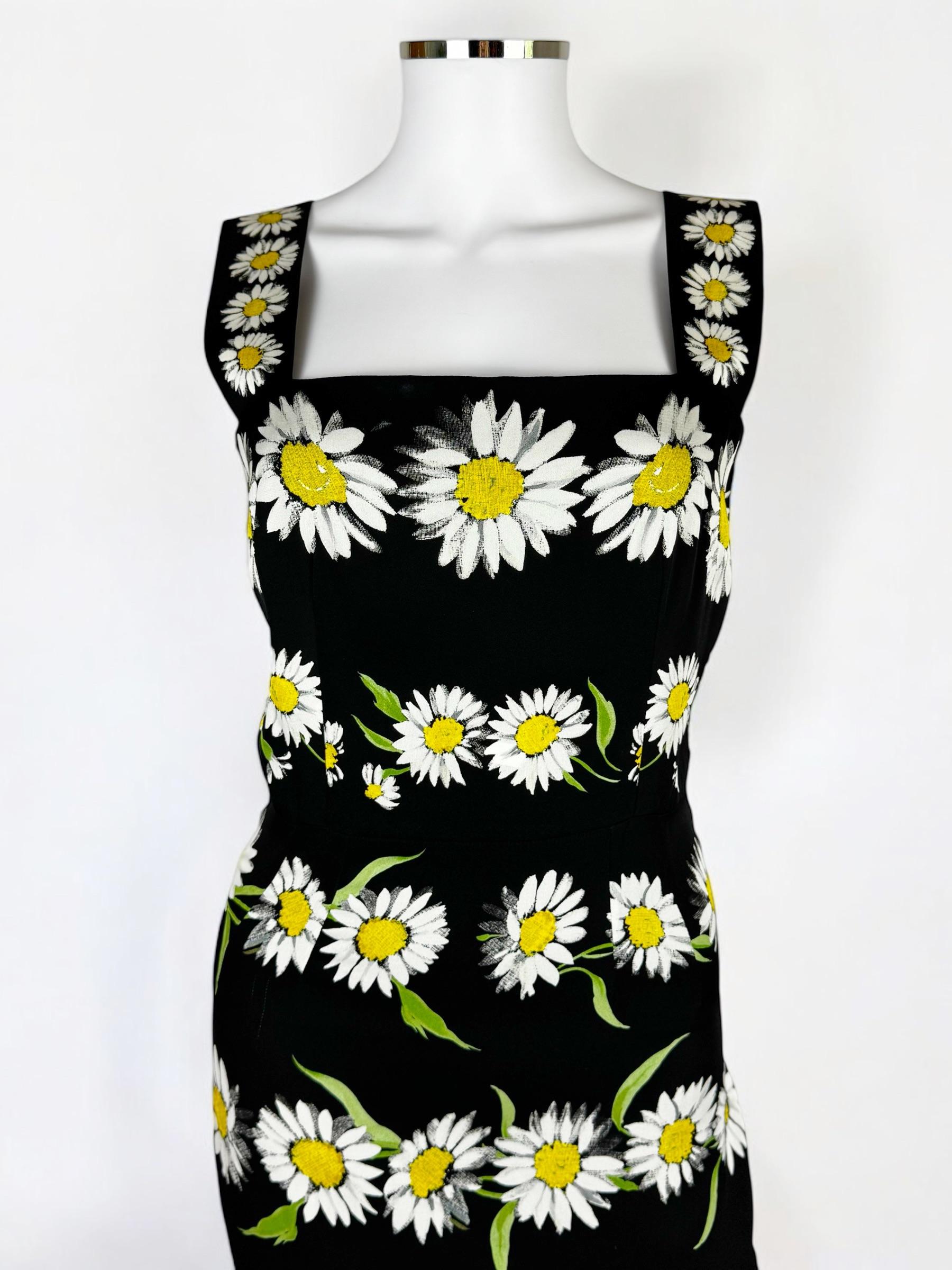 Dolce & Gabbana Gänseblümchenkleid aus Seide, 2016 (Schwarz) im Angebot