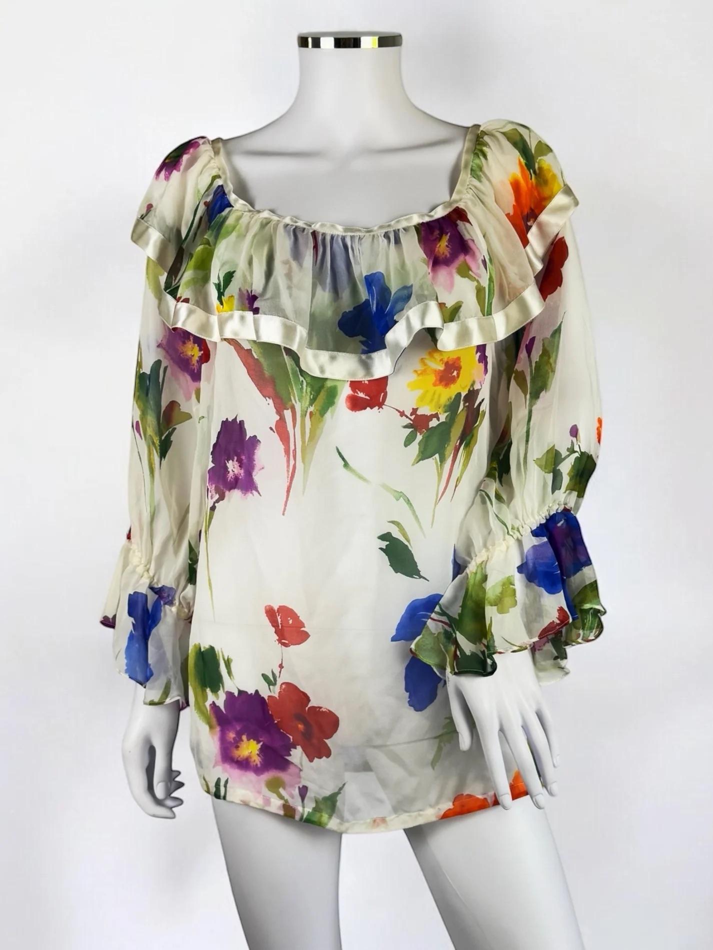 Gray Dolce & Gabbana Silk Floral Blouse, SS 2002 For Sale