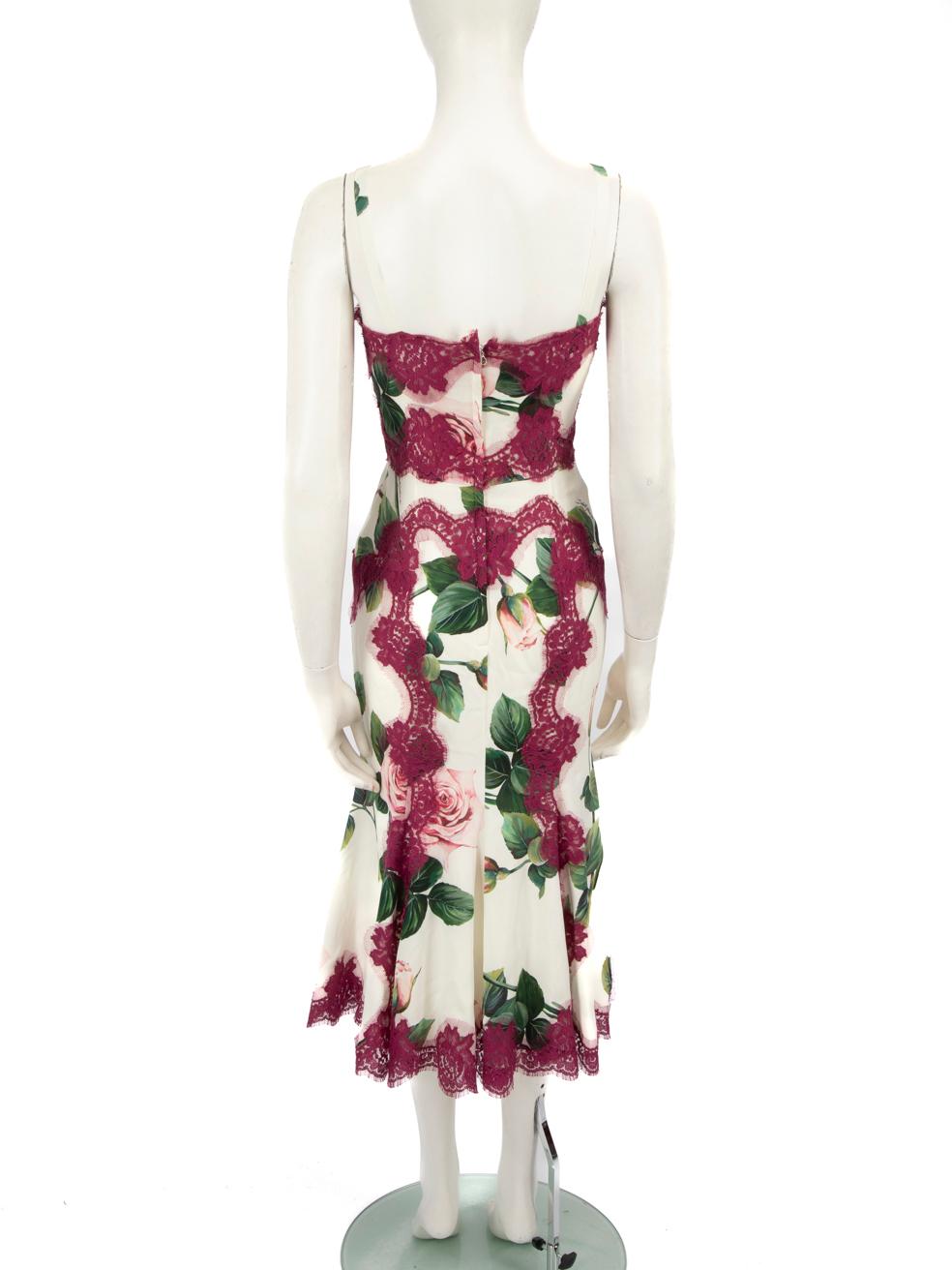 Beige Dolce & Gabbana Silk Floral Pattern Lace Midi Dress Size XXS For Sale