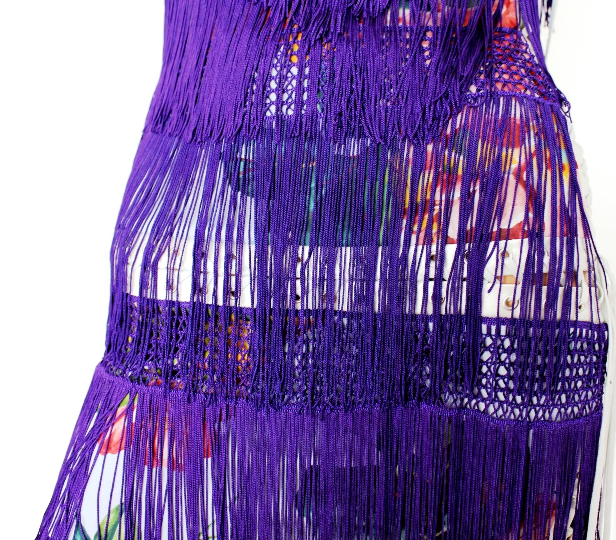 Women's Dolce & Gabbana Floral Silk Fringe Lace-up Knit Dress 