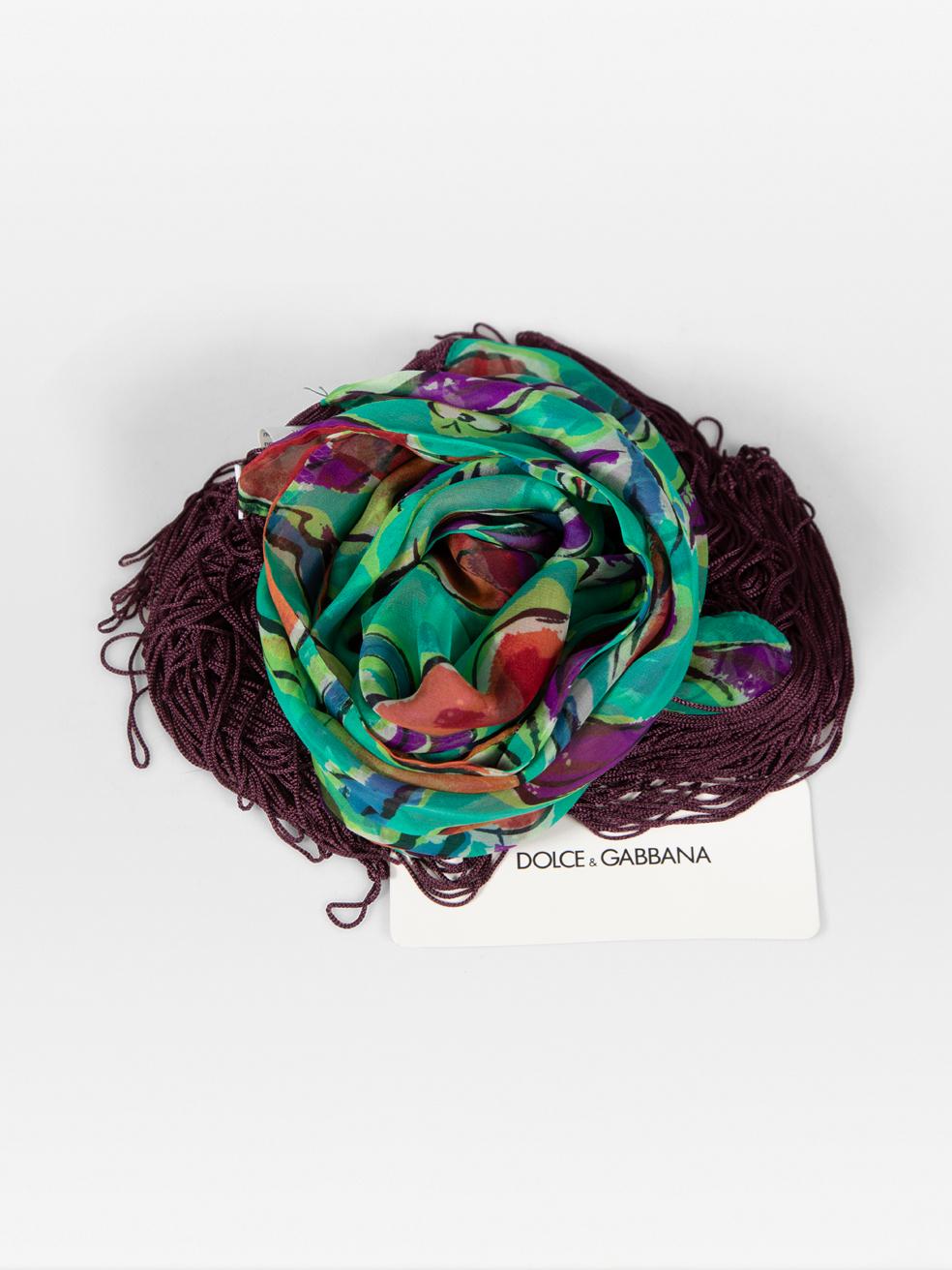 CONDITION is Never worn, with tags. Due to poor storage of the scarf, one tassel has become loose on one side and one pluck to the weave on this new Dolce & Gabbana designer resale item.
 
 Details
 
 
 Multicolour 
 
 Silk
 
 Scarf
 
 Rectangular
