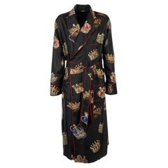 Dolce & Gabbana - Silk King Crown Printed Coat Robe Black 44