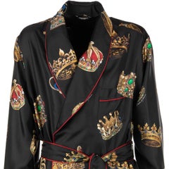 Dolce & Gabbana - Silk King Crown Printed Coat Robe Black 52