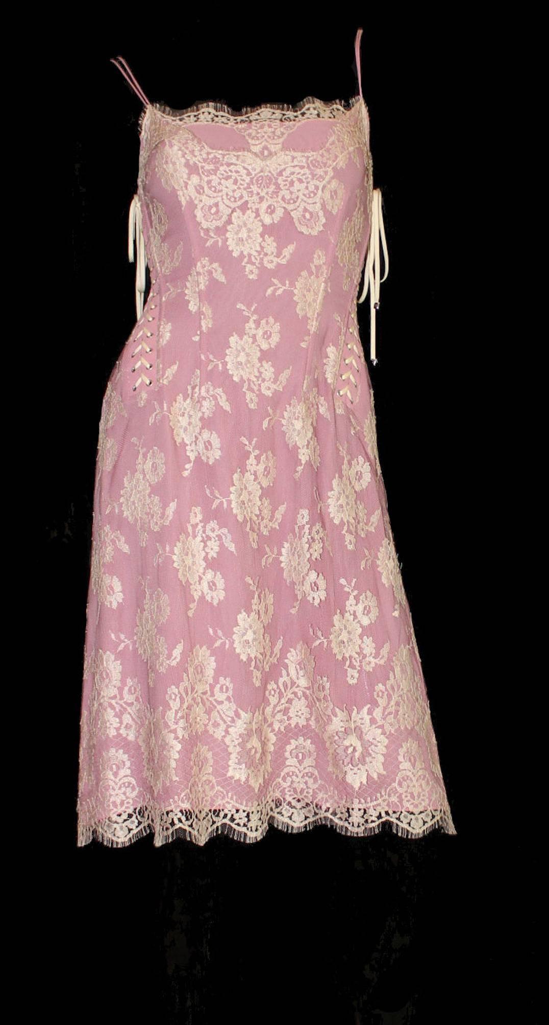 Women's Dolce & Gabbana Silk & Lace Corset Dress with Laceup Details