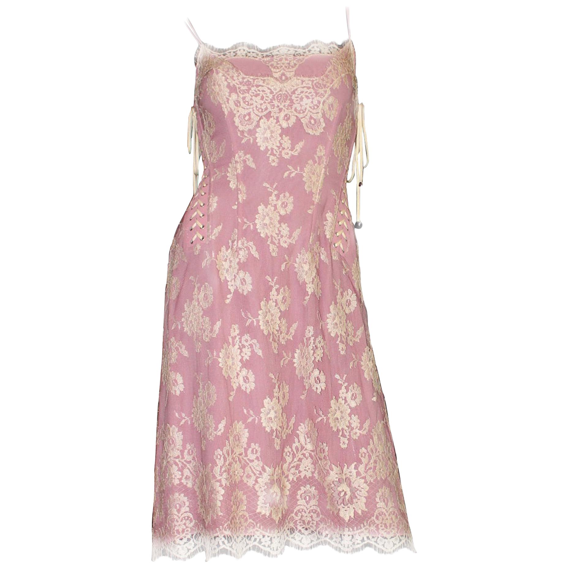 Dolce & Gabbana Silk & Lace Corset Dress with Laceup Details