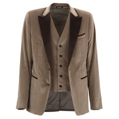 Dolce & Gabbana Silk Lapel Velvet Blazer with Vest Brown Beige 48 38 M