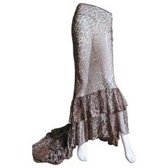 Vintage Dolce & Gabbana Silk Leopard Skirt with Train