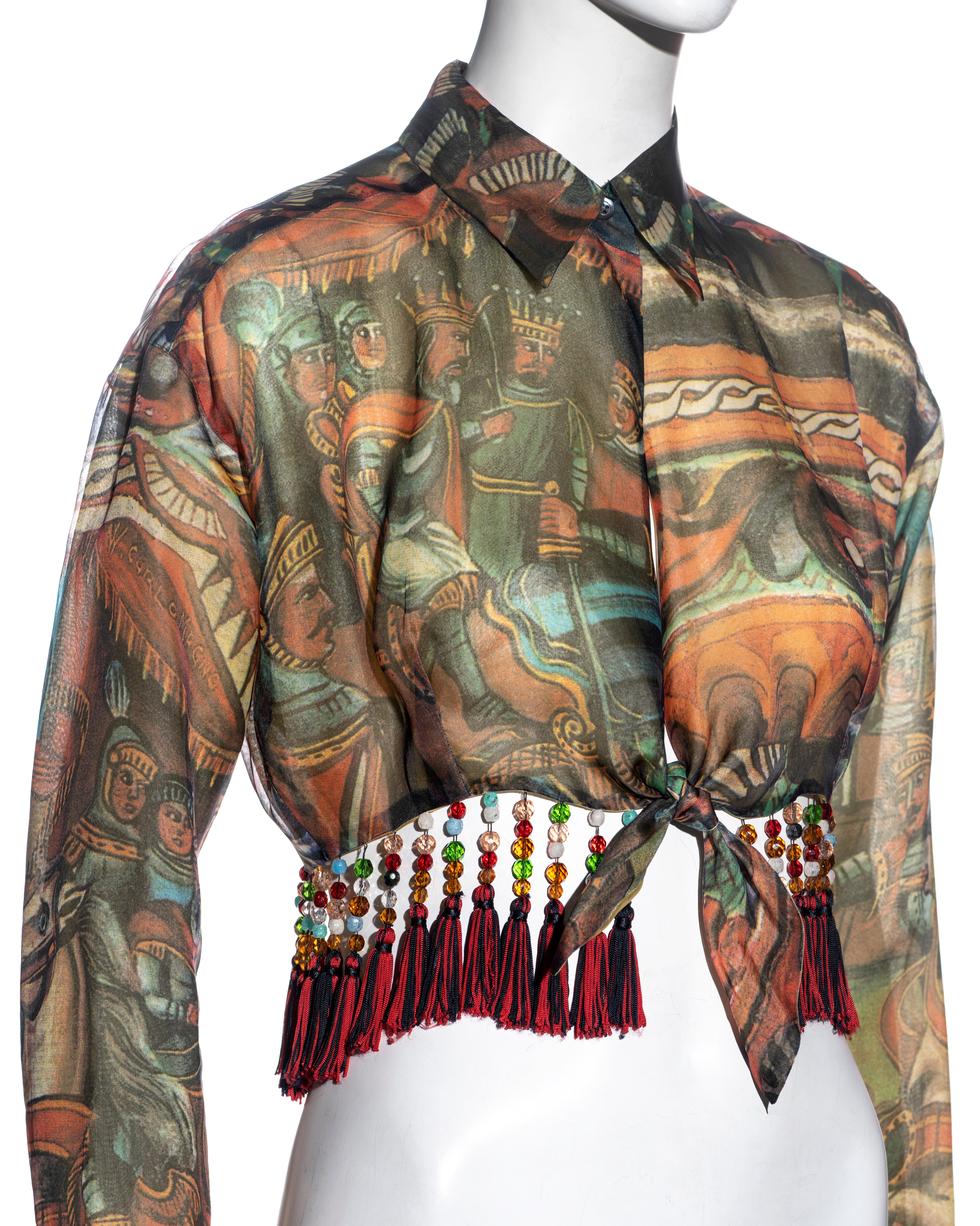 Women's or Men's Dolce & Gabbana silk organza blouse with beaded tassel trim, ss 1992