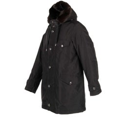 Dolce & Gabbana Parka-Jacke aus Seide mit abnehmbarem Pelzfutter und Kapuze Schwarz 54