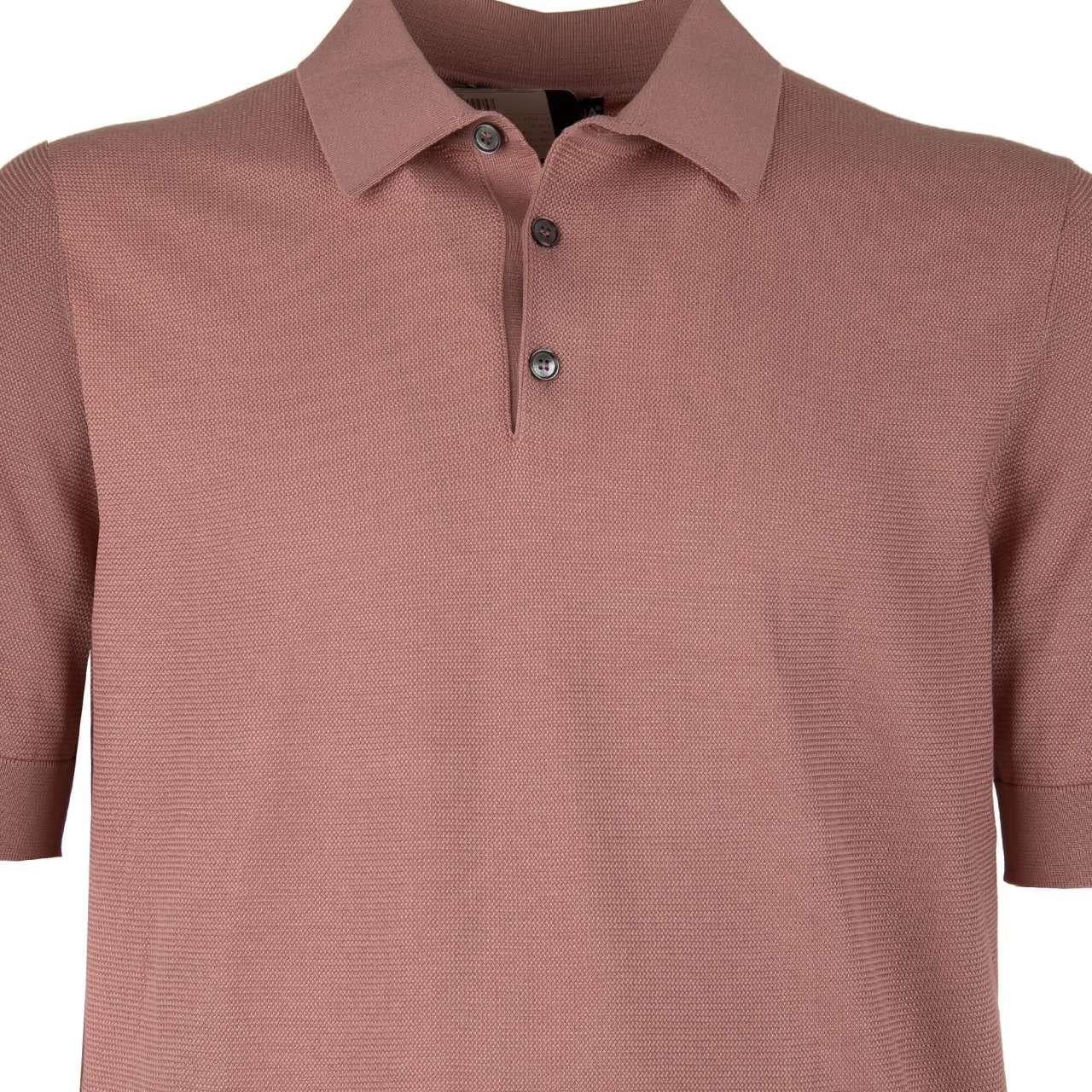 - Silk Polo Shirt with woven structure and pearl buttons in pink by DOLCE & GABBANA - New with Tags - MADE IN ITALY - Slim F- Polo collar - Button closure - Model: GX597T-JASGU-F0052 - Material: 100% Silk - Color: Pink