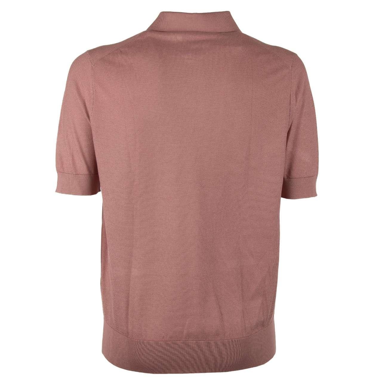 Men's Dolce & Gabbana - Silk Polo Shirt T-Shirt Pink with Pearl Buttons 56 For Sale