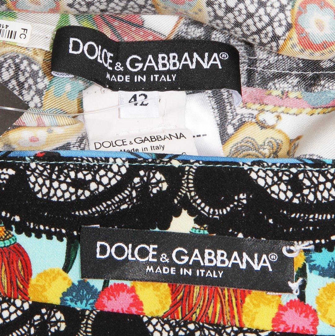 Beige Dolce & Gabbana Silk Print Pants Suit For Sale