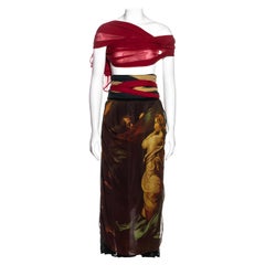 Dolce & Gabbana: gonna a ruota in seta con stampa rinascimentale, ss 1990