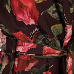 Dolce & Gabbana - Silk Roses Rose Coat Robe Red Bordeaux 44 34 XS