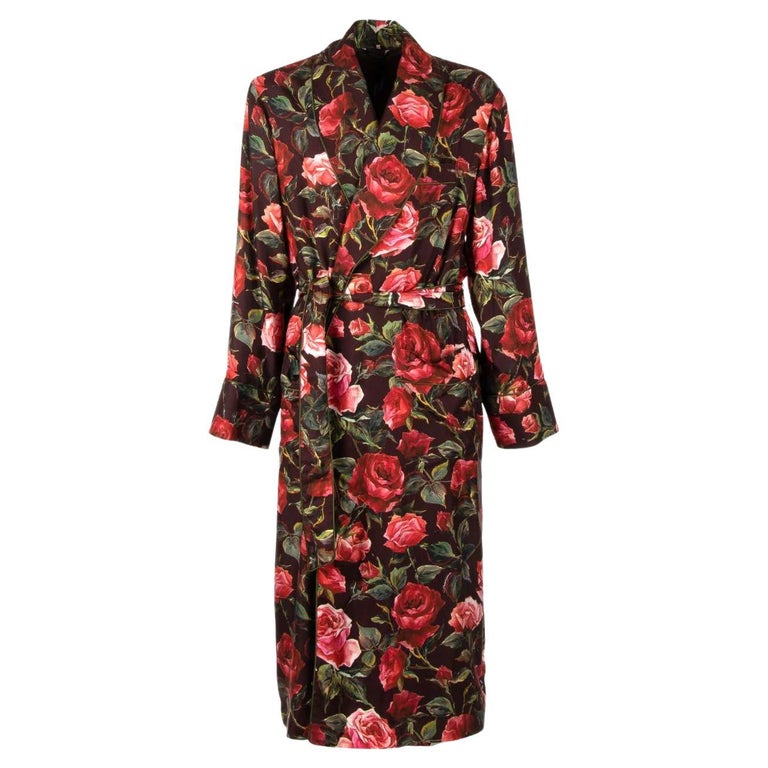 Dolce and Gabbana - Silk Roses Rose Coat Robe Red Bordeaux 44 34 XS For ...