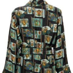 Dolce & Gabbana Silk Royal Heraldy Lion Crown Coat Robe Green 48 38 M
