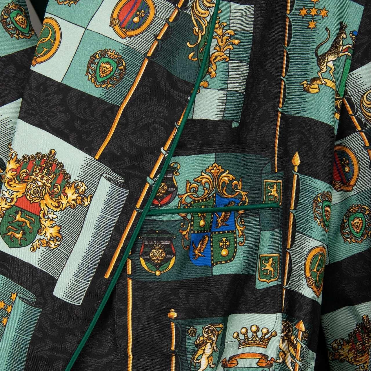 Dolce & Gabbana Silk Royal Heraldy Lion Crown Coat Robe Green 48 38 M For Sale 3