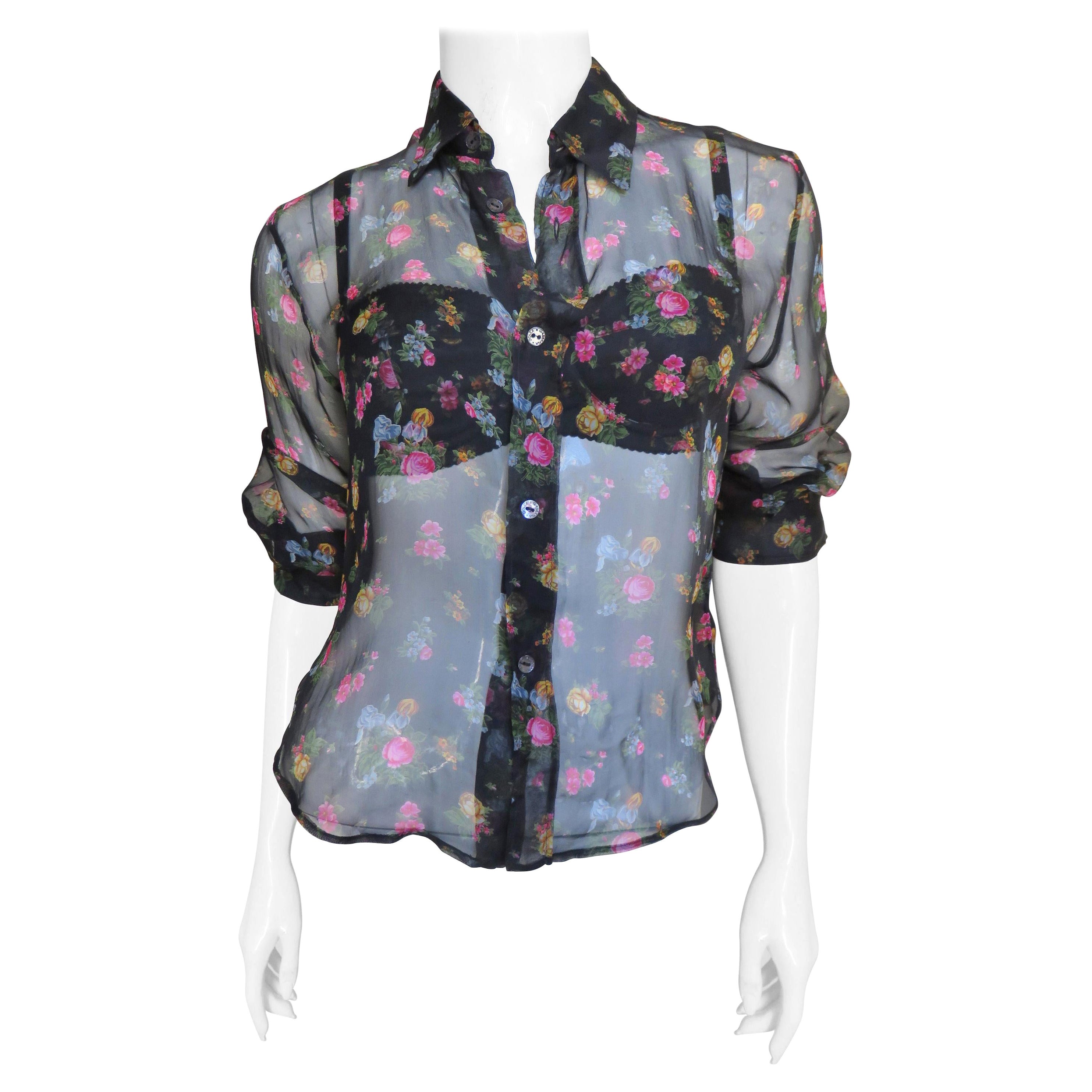 Dolce 
Gabbana Silk Shirt Bra and Flower Applique Wrap