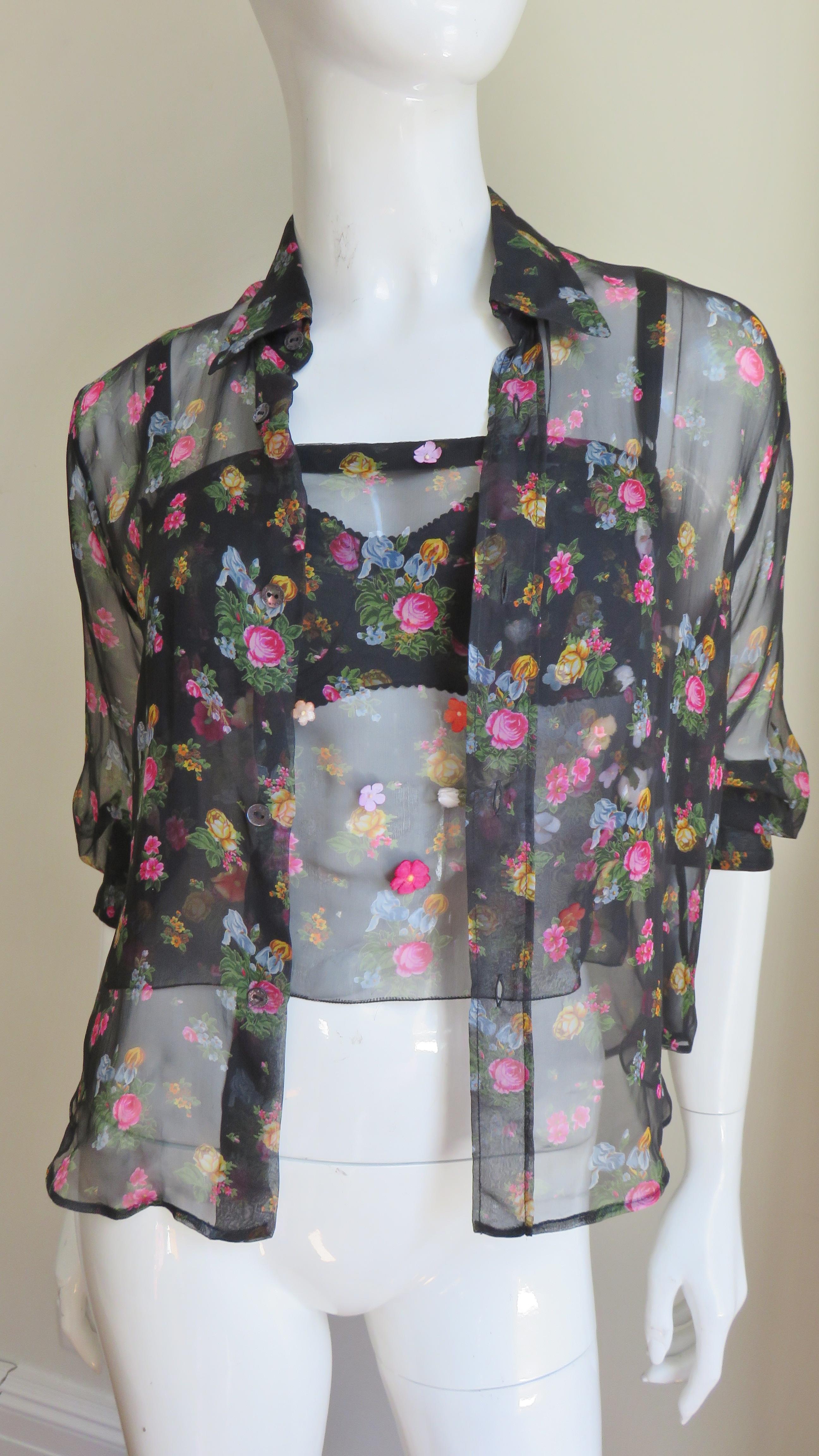 Gray Dolce & Gabbana Silk Shirt Bra and Flower Applique Wrap