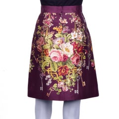 Dolce & Gabbana - Silk Skirt with Keys Flowers Bordeaux IT 36