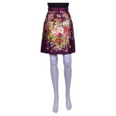 Dolce & Gabbana - Silk Skirt with Keys Flowers Bordeaux IT 36
