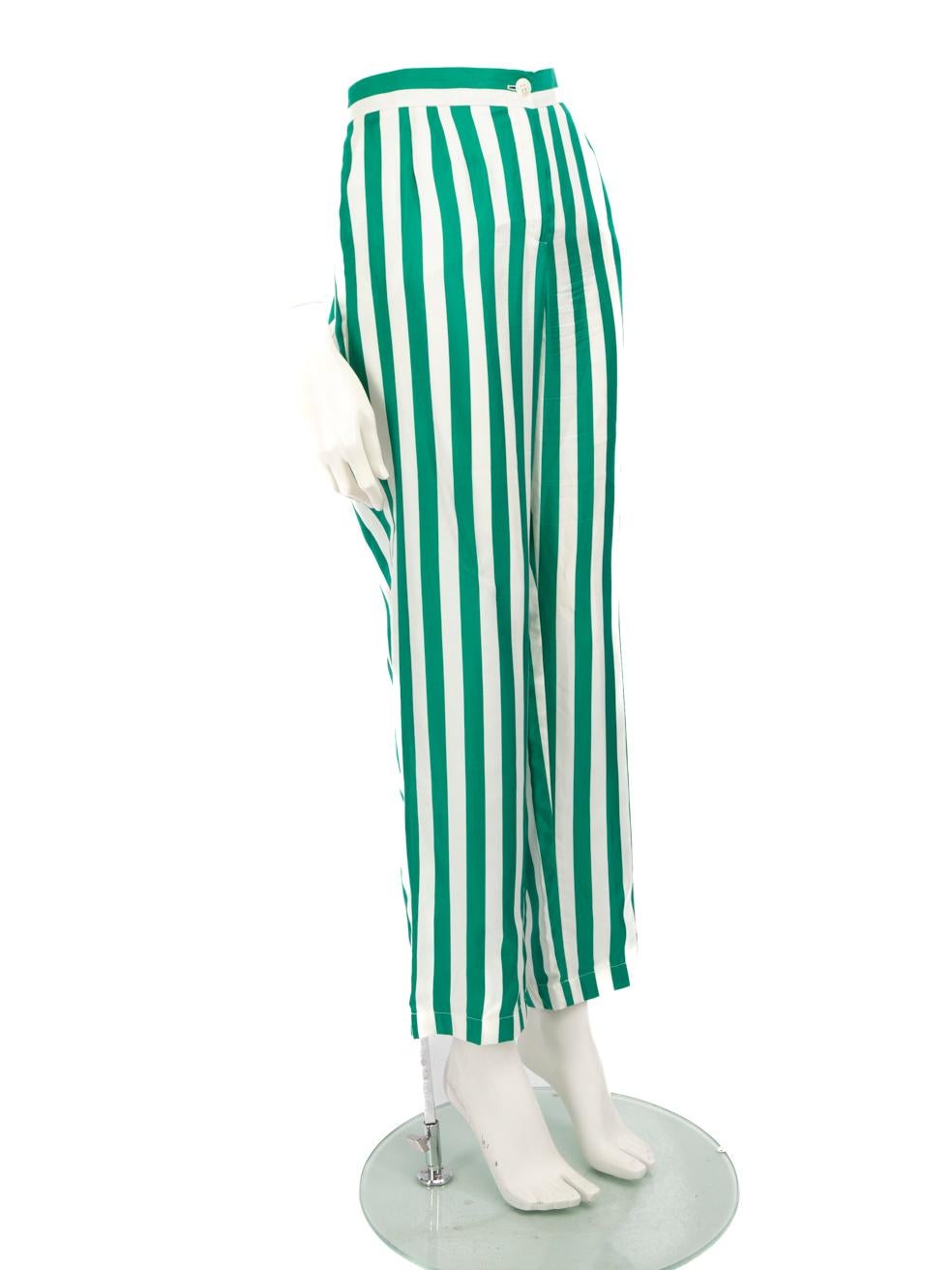 CONDITION is Very good. Hardly any visible wear to trousers is evident on this used Dolce & Gabbana designer resale item.
 Details
 Multicolour: Green and White
 Silk
 Trousers
 Tapered
 Striped pattern
 2x Side pockets
 Front zip and button