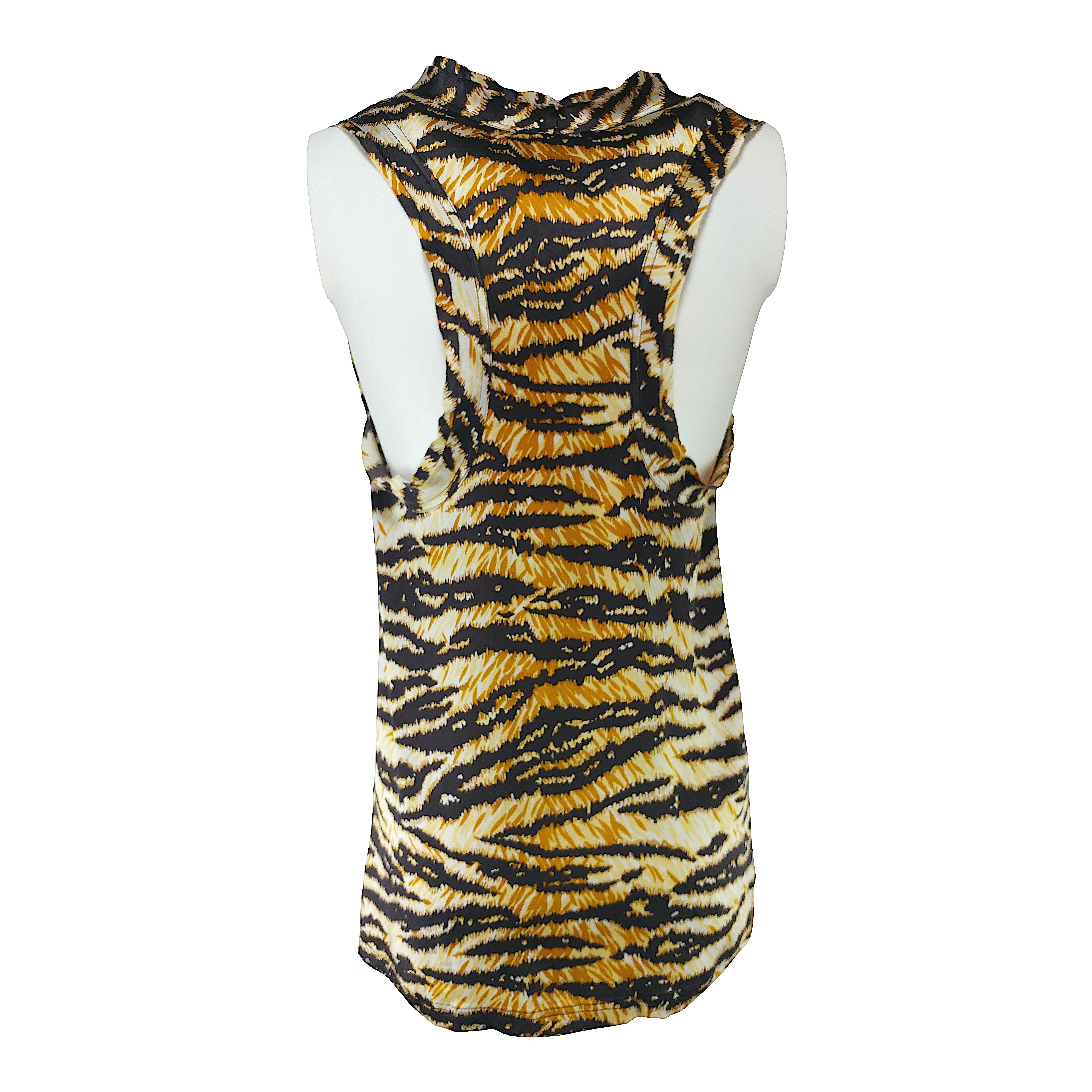 Black DOLCE & GABBANA - Silk Tank Top with Tiger Animal Print  Size 4US 36EU For Sale
