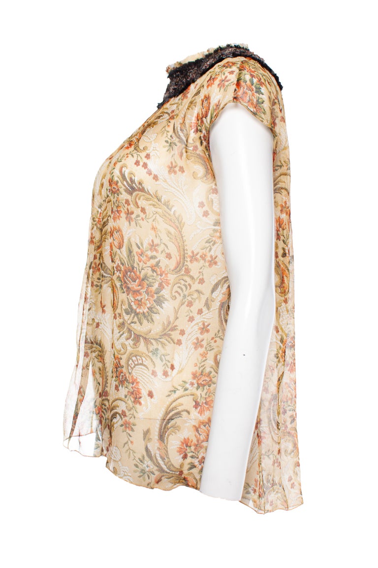 Dolce & Gabbana Multicolor Floral Patchwork Ascot Collar Top