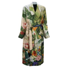 Dolce & Gabbana - Silk Tropical Printed Coat Robe Green Orange 46