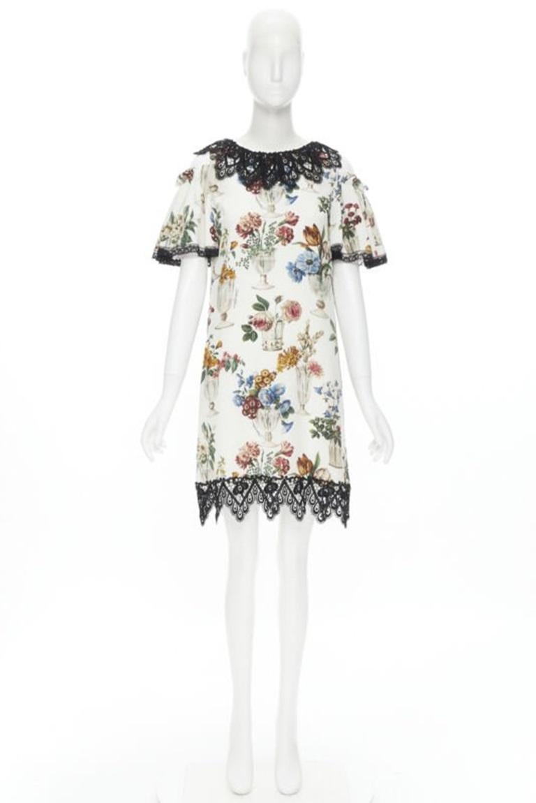 DOLCE GABBANA Robe évasée à épaules dénudées en soie et dentelle florale à fleurs, taille IT 38 XS en vente 7