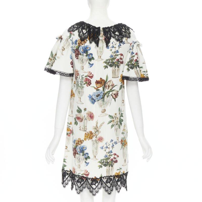 DOLCE GABBANA Robe évasée à épaules dénudées en soie et dentelle florale à fleurs, taille IT 38 XS Excellent état - En vente à Hong Kong, NT