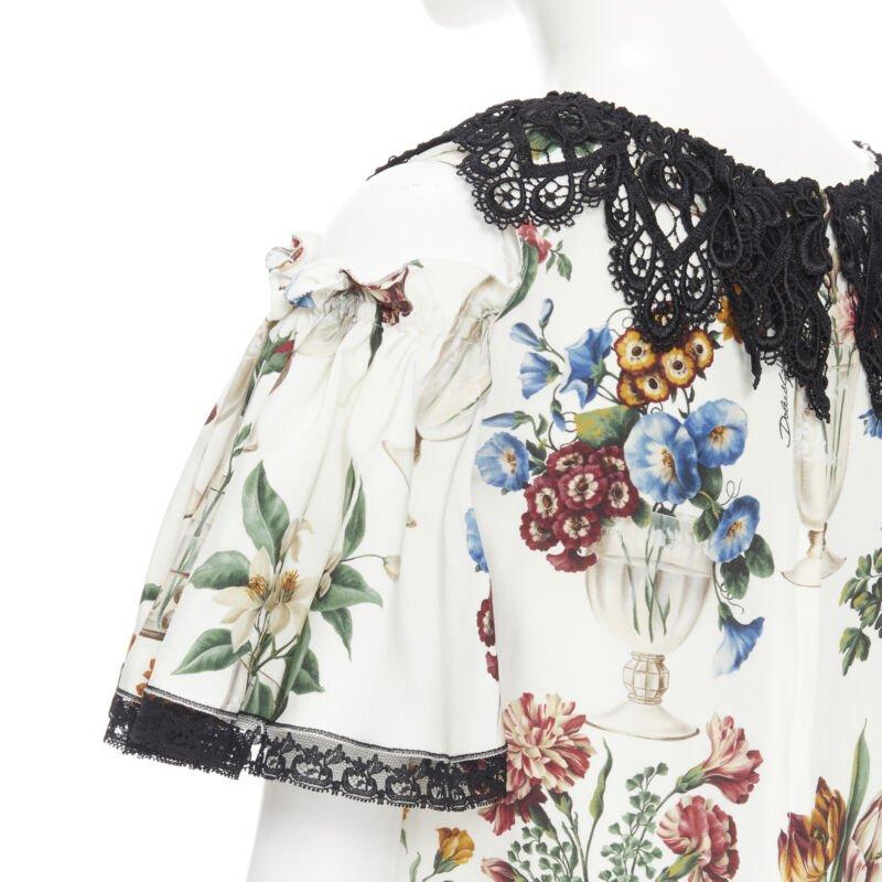 DOLCE GABBANA Robe évasée à épaules dénudées en soie et dentelle florale à fleurs, taille IT 38 XS en vente 1