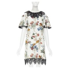DOLCE GABBANA silk vase floral lace cold shoulder flared dress IT38 XS