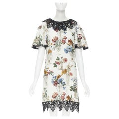 DOLCE GABBANA silk vase floral lace cold shoulder flared dress IT38 XS
