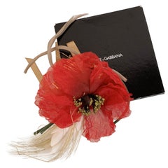 Dolce & Gabbana Silky Fabric Large Red Flower Comb Clip
