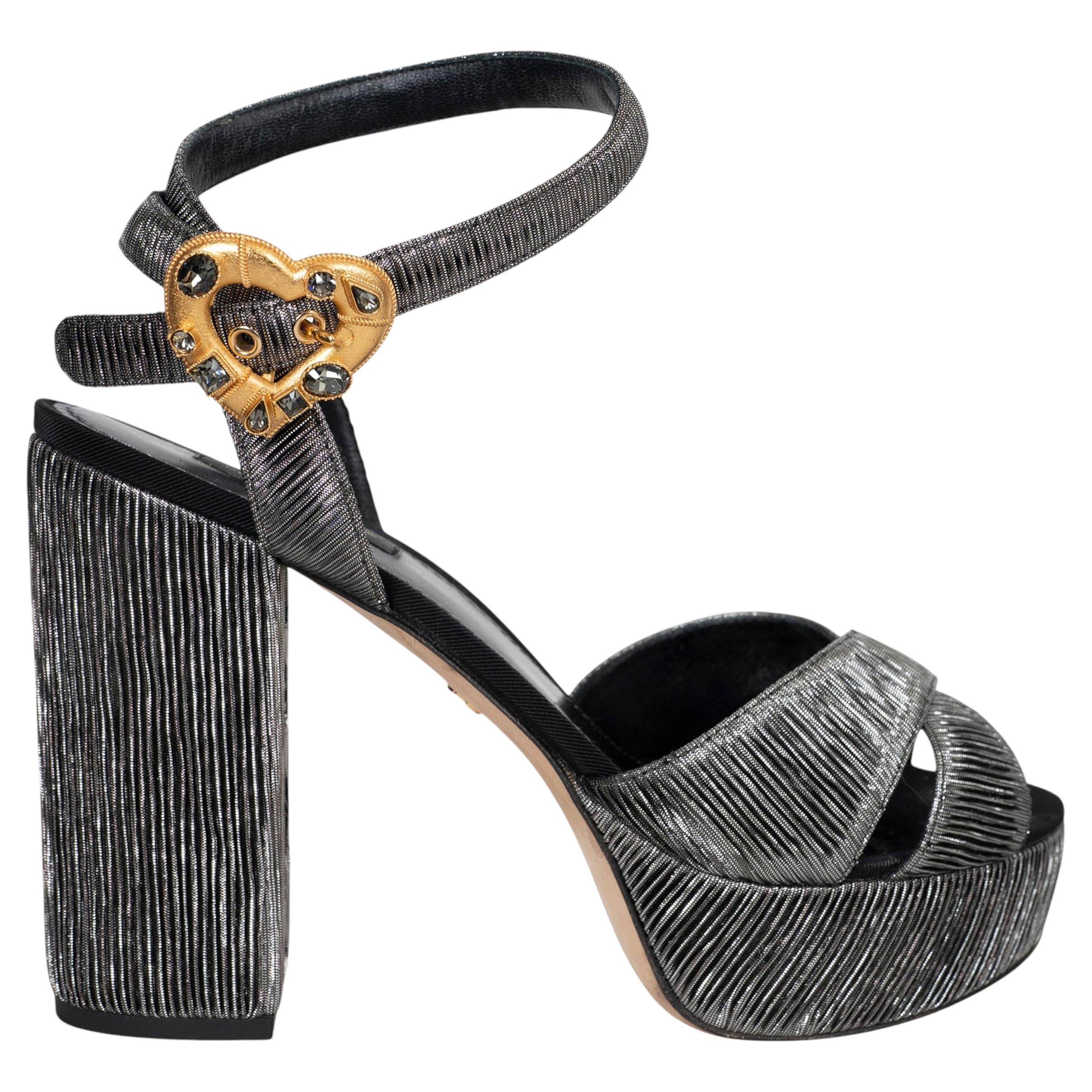 DOLCE & GABBANA silver 2018 RIBBED LAME PLATFORM Sandals Shoes 39 For Sale