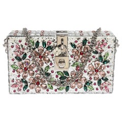 Dolce & Gabbana Silver Acrylic Crystal Embellished Box Locket Clutch Bag