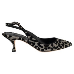 DOLCE & GABBANA silver black 2019 LEOPARD GLITTER FABRIC Slingbacks Shoes 39