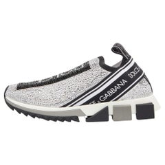 Dolce & Gabbana Silver/Black Fabric Crystal Embellished Sorrento Sneakers Size
