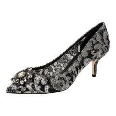 Dolce & Gabbana Silver/Black Lace Bellucci Pumps Size 38