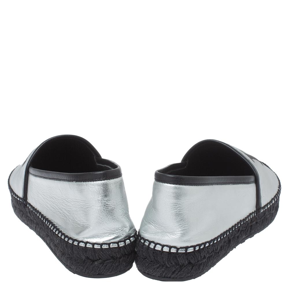 Dolce & Gabbana Silver/Black Leather I Love DG Print Espadrille Flats Size 41 1
