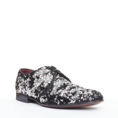 DOLCE GABBANA silver black speckled pailette sequin derby loafer shoes UK9 EU43