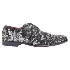 DOLCE GABBANA silver black speckled pailette sequin derby loafer shoes UK9 EU43